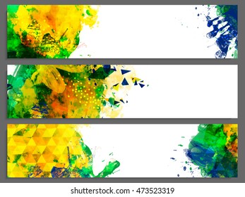 Creative Website Header or Banner set with colorful abstract watercolor design and space for your text.