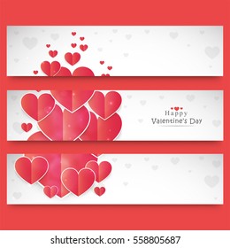 Creative Website Header or Banner Set with Hearts for Valentine's Day Celebration.