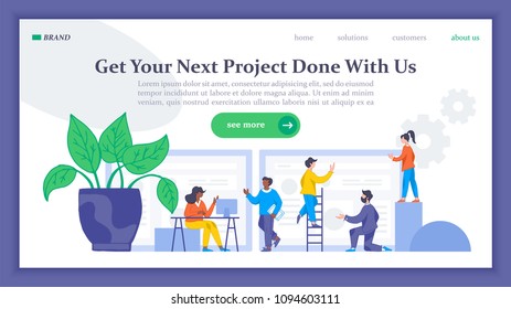 Creative website and landing page template design with hand drawing people. Vector illustration