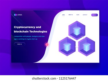 Creative website template Banner design concept for landing page. Cryptocurrency and blockchain isometric composition vector illustration.