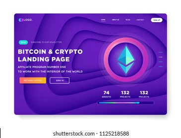 Creative website template Banner design concept for landing page. Cryptocurrency and Blockchain ICO investment. Isometric vector illustration.