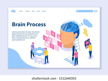 Creative website template of Brain Process concept, 3D isometric vector illustration, for graphic and web design