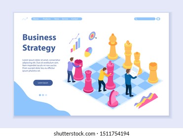 Creative website template of business strategy concept, 3D isometric design vector illustration