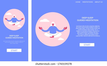 Creative website template design for sleep meditation application. Mindfulness app or course landing page design. UX, UI vector design