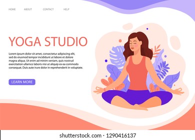 Creative website template designs for Yoga Studio. Modern flat design concept of web page design. Yoga exercise, yoga pose.