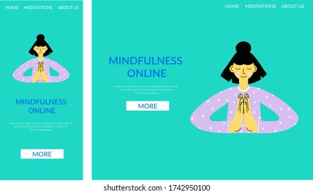 Creative Website Template Designs für Yoga Anwendung. Achtsamkeitsapplikation oder Kurslandung. UX, UI-Vektordesign