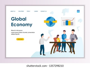 Creative website template of global economy concept, modern flat design vector illustration