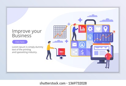 Creative website template of improve your business concept, modern flat design vector illustration