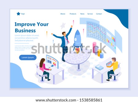 Creative website template of Improve Your Business concept, 3D isometric design vector illustration