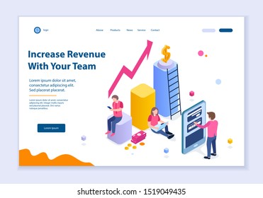Creative website template of Increase Revenue with Your Team concept, 3D isometric design vector illustration