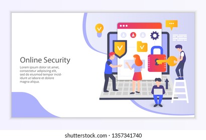 Creative website template of internet security concept, modern flat design vector illustration