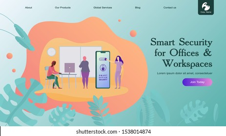 Creative website template layout: smart home security and remote wireless house control. Vector illustration of web page for desktop and mobile development. Concept for poster and banner design