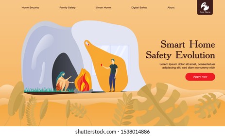 Creative website template layout: smart home security and remote wireless house control. Vector illustration of web page for desktop and mobile development. Concept for poster and banner design