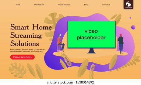 Creative website template layout: smart home security and remote wireless house control. Vector illustration of web page for desktop and mobile development. Concept for poster and banner design