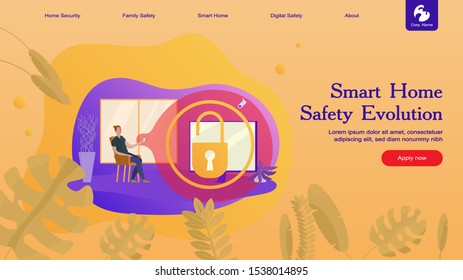 Creative website template layout: smart home security and remote wireless house control. Vector illustration of web page for desktop and mobile development. Concept for poster and banner design