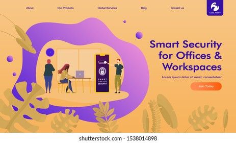 Creative website template layout: smart home security and remote wireless house control. Vector illustration of web page for desktop and mobile development. Concept for poster and banner design