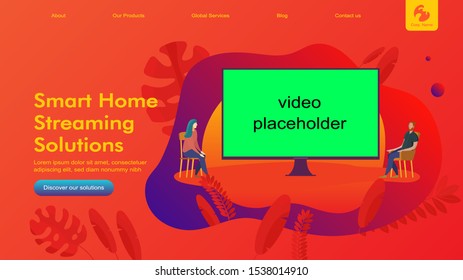 Creative website template layout: smart home security and remote wireless house control. Vector illustration of web page for desktop and mobile development. Concept for poster and banner design