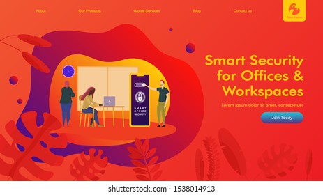 Creative website template layout: smart home security and remote wireless house control. Vector illustration of web page for desktop and mobile development. Concept for poster and banner design