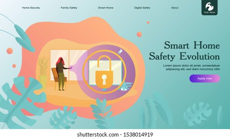 Creative website template layout: smart home security and remote wireless house control. Vector illustration of web page for desktop and mobile development. Concept for poster and banner design