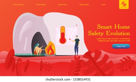 Creative website template layout: smart home security and remote wireless house control. Vector illustration of web page for desktop and mobile development. Concept for poster and banner design