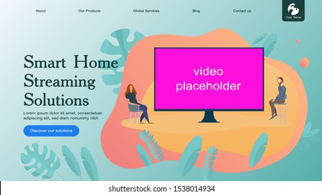 Creative website template layout: smart home security and remote wireless house control. Vector illustration of web page for desktop and mobile development. Concept for poster and banner design