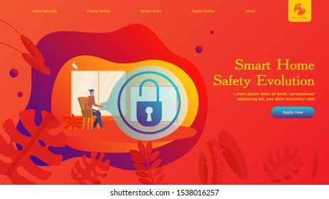 Creative website template layout: smart home security and remote wireless house control. Vector illustration of web page for desktop and mobile development. Concept for poster and banner design