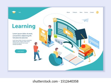 Creative website template of Learning concept, 3D isometric vector illustration, for graphic and web design