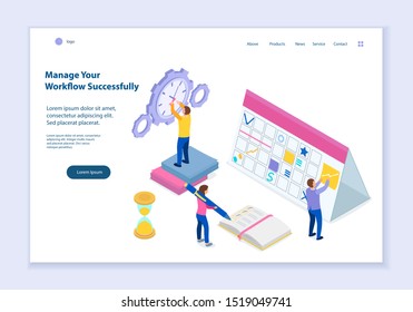 Creative website template of Manage Your Workflow Successfully concept, 3D isometric design vector illustration
