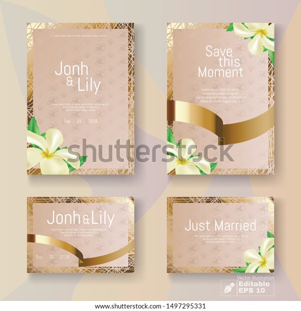 Creative Wedding Cards Set Realistic Blossom Stock Vector Royalty