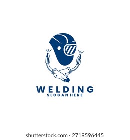 Soldadura criativa com capacete de solda modelo de vetor design logotipo