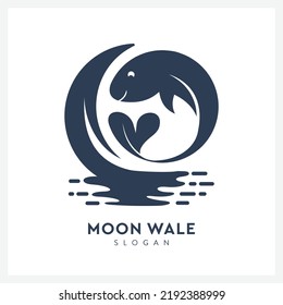 Logo creativo de la ballena con vista lunar