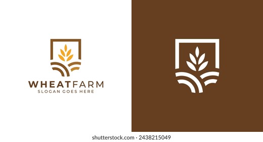 Creative Wheat Farm Logo Design. Grain Leaf Rice Farm with Minimalist Style. Grain Logo Symbol Icon Vector Design Template.