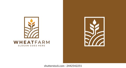 Creative Wheat Farm Logo Design. Grain Leaf Rice Farm with Minimalist Style. Grain Logo Symbol Icon Vector Design Template.