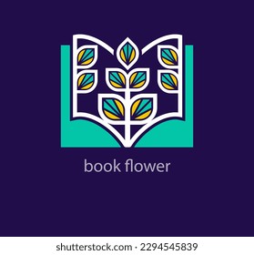 Creative wheat flower book logo. Unique design color transitions. Private agriculture school book logo template. vector.