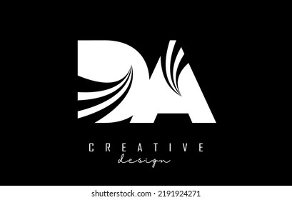 Creative white letter DA d a logo with leading lines and road concept design. Letters with geometric design. Vector Illustration with letter and creative cuts.