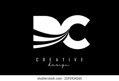 Creative white letter Dc d c logo with leading lines and road concept design. Letters with geometric design. Vector Illustration with letter and creative cuts.
