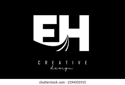 Creative white letter EH e h logo with leading lines and road concept design. Letters with geometric design. Vector Illustration with letter and creative cuts and lines.