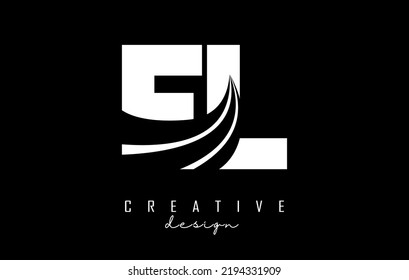 Creative white letter EL e L logo with leading lines and road concept design. Letters with geometric design. Vector Illustration with letter and cuts.
