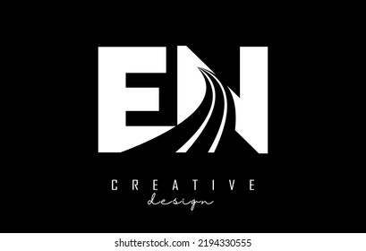 Creative white letter EN e n logo with leading lines and road concept design. Letters with geometric design. Vector Illustration with letter and cuts.