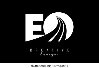 Creative white letter EO e o logo with leading lines and road concept design. Letters with geometric design. Vector Illustration with letter and cuts.