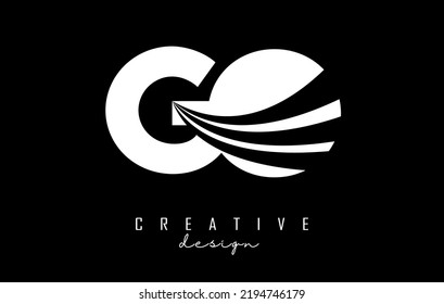 Creative white letter Go g o logo with leading lines and road concept design. Letters with geometric design. Vector Illustration with letter and cuts.