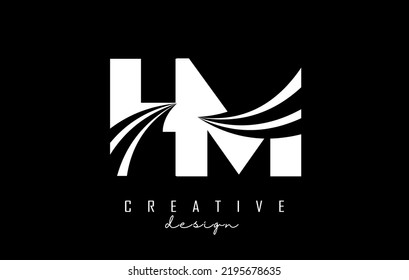 Creative white letter Hm h m logo with leading lines and road concept design. Letters with geometric design. Vector Illustration with letter and cuts.