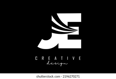 Creative white letter JE J e logo with leading lines and road concept design. Letters with geometric design. Vector Illustration with letter and creative cuts.