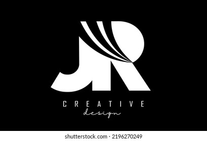 Creative white letter JR J r logo with leading lines and road concept design. Letters with geometric design. Vector Illustration with letter and creative cuts.