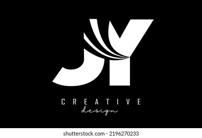 Creative white letter JY J y logo with leading lines and road concept design. Letters with geometric design. Vector Illustration with letter and creative cuts.