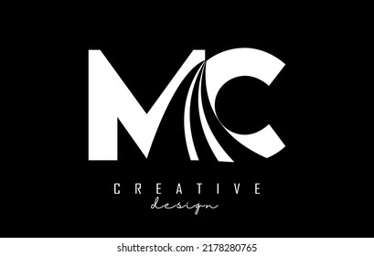 Creative white letter MC m c logo with leading lines and road concept design. Letters with geometric design. Vector Illustration with letter and creative cuts.