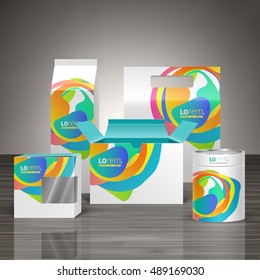 Creative white promotional package design for corporate identity with color art elements. Stationery set
