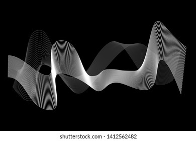 Creative White Wave Lines Design elements. Wave of many glittering lines isolated on black background. Suitable for website.