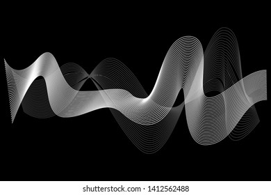 Creative White Wave Lines Design elements. Wave of many glittering lines isolated on black background. Suitable for website.