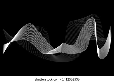 Creative White Wave Lines Design elements. Wave of many glittering lines isolated on black background. Suitable for website.